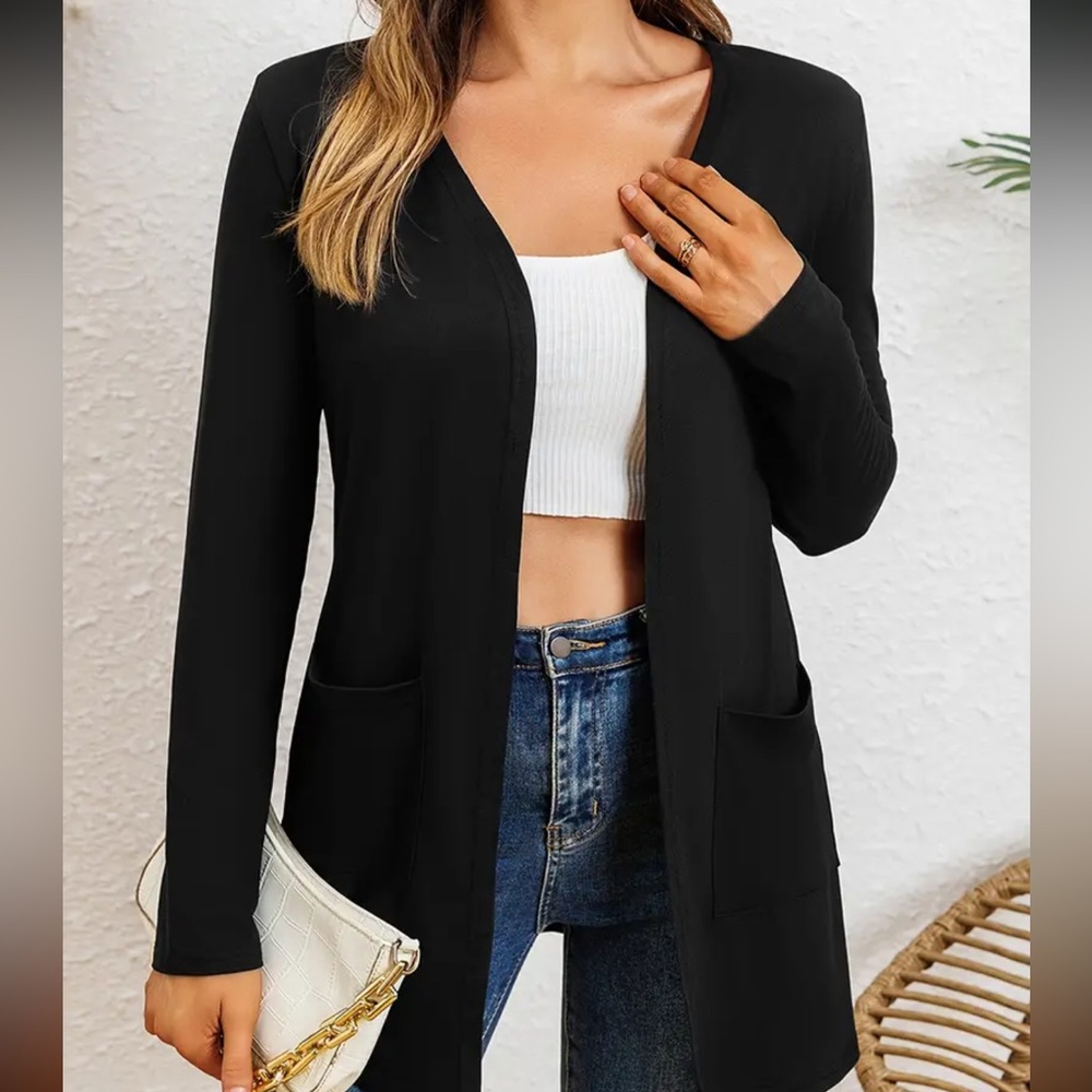 Lightweight Knit Cardigan Rue Black Sz small Open Front
